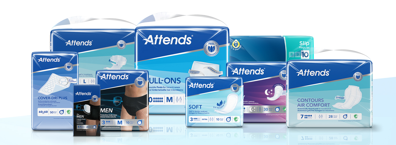 Attends Finn produkt produktveileder sortiment Men Discreet Pull-Ons Soft Buksebleier Innlegg Lady Nightpad Nattbind Overflatebeskyttelse Absorberende Beltebleie Flex Contours Fiksering Dr&aring;pesamler Svart undert&oslash;y